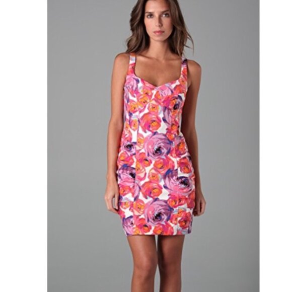 Nanette Lepore Size 2 Anthropologie Pink Purple Floral‎ Ruched Candy Girl Dress - Picture 2 of 8